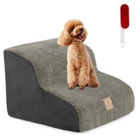 Rampa para perros de espuma de 2 niveles con funda lavable y base antideslizante gris