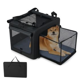 Bolsa de transporte portátil y plegable para mascotas con 2 aberturas y ventana, negro-S