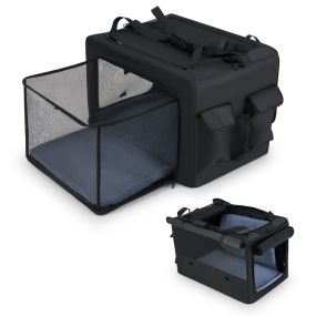 Bolsa de transporte portátil y plegable para mascotas con 2 aberturas y ventana, negro-m
