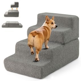 Escalera de espuma para perros de 4 pasos con fondo antideslizante y funda lavable gris 60 x 40 x 40 cm
