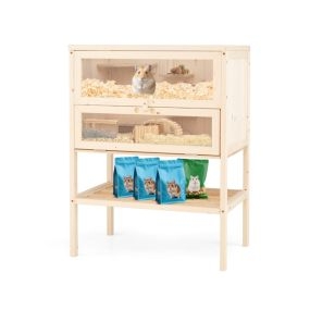 Jaula independiente para hámster 80 cm con techo de malla abatible, escalera, rampa y panel acrílico