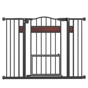 Puerta para mascotas extra ancha con puerta pequeña 2 extensiones doble cerradura 74-104 x 76 cm negro