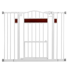 Puerta para mascotas extra ancha con puerta pequeña y doble cerradura 74-104 x 76 cm blanco