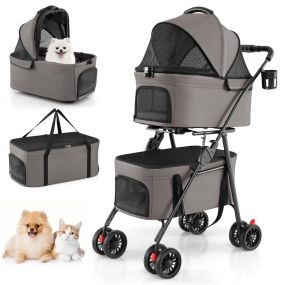 Cochecito para mascotas doble 3 en 1 plegable con 2 portadores desmontables gris
