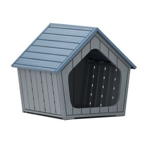 Condominio para gatos interior y exterior con ventilación y techo inclinado azul