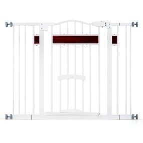 Puerta para mascotas para aperturas de 74-104 cm con puerta pequeña y 2 extensiones blanca