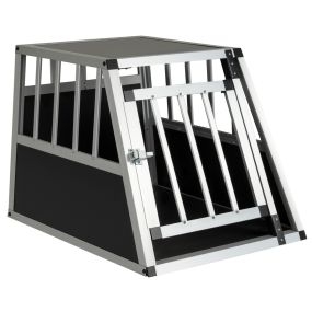 Transportín de viaje para perros de aluminio con puerta, cerradura y separador trapezoidal 69,5x54x50,5 cm