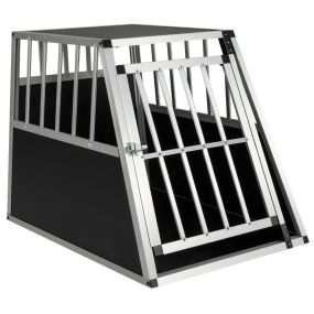 Transportín de viaje para perros de aluminio con puerta, cerradura y separador trapezoidal 91x65x69,5 cm