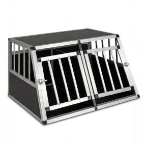 Transportín de viaje para perros de aluminio con puerta bloqueable y divisor extraíble para razas pequeñas