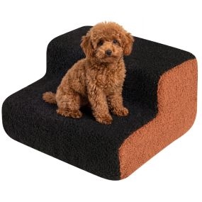Rampa de espuma de 2 niveles para perros con funda lavable negra para sofás y camas