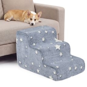 Escalera de espuma de 3 peldaños para perros con base antideslizante y funda lavable luminiscente