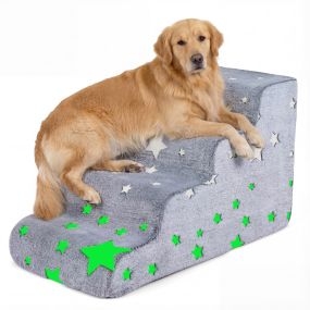 Escalera de espuma de 4 peldaños para perros con base antideslizante y funda lavable gris