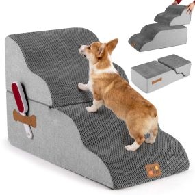 Escalera de espuma para perros 4 peldaños transformable rampa gris base antideslizante funda lavable