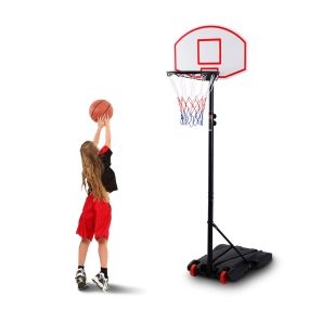 Canasta de baloncesto con soporte de seguridad y ruedas, altura ajustable de 165 a 215 cm