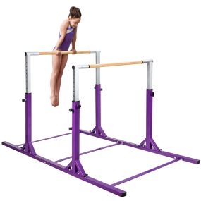 Barras paralelas de gimnasia ajustables 11 alturas 100 kg para niños 6-12 años púrpura 250 x 131 x 140 cm