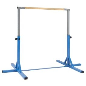Barra de gimnasia ajustable 85-145 cm 12 niveles estructura metálica base antideslizante azul 3+ años
