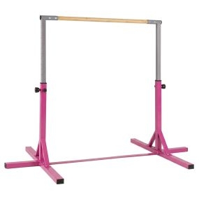 Barra de gimnasia ajustable 85-145 cm 12 niveles estructura metálica base antideslizante rosa 3+ años