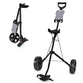 Carro de golf plegable portátil multifuncional con 2 ruedas y porta sombrilla negro 67,5 x 103,5 x 108,5 cm