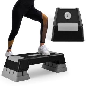 Stepper de aeróbica con altura regulable 12/17/22 cm y plataforma gris para casa y gimnasio