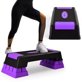 Stepper de aeróbica con altura regulable 12/17/22 cm y plataforma violeta para casa y gimnasio