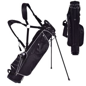 Bolsa de golf con soporte, 4 divisores, 4 bolsillos con cremallera, bolsa refrigeradora portátil, negra