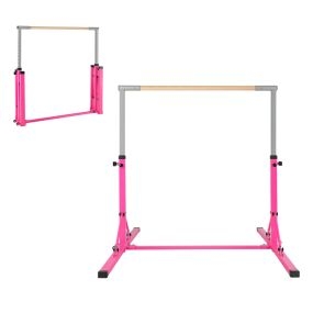 Barra de gimnasia plegable para niños sin balanceo 13 alturas ajustables estructura triangular rosa carga 100 kg