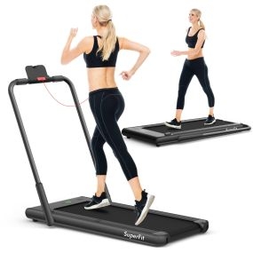 Cinta de correr plegable 2 en 1 con app y mando a distancia negra para hogar oficina y gimnasio