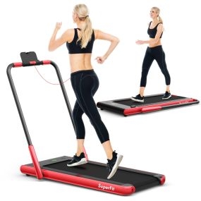 Cinta de correr plegable 2 en 1 de sobremesa con app y mando a distancia roja para hogar oficina gimnasio