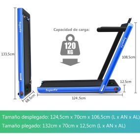 Cinta de correr plegable 2 en 1 eléctrica portátil 2,25 HP 12 km/h con Bluetooth, mando y pantalla LED azul