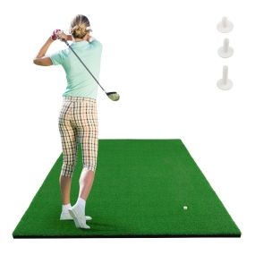 Alfombrilla de golf realista de césped sintético 1,5 x 1 m con 3 tees para interior y exterior
