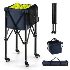 Carro plegable para pelotas de tenis con cesta ligera de aluminio, ruedas y bolsa extraíble, azul, capacidad 150 pelotas