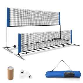 Red de bádminton portátil ajustable en altura con postes y bolsa de transporte 310 cm azul