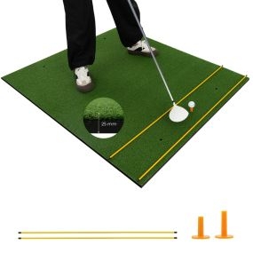 Tapete de golf 3 en 1 de hierba sintética verde 152 x 117 x 2,5 cm con 2 tees, 2 palos y 3 orificios
