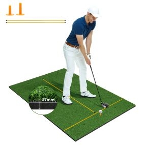 Tapete de hierba sintética de golf 3 en 1 con 2 tees, 2 palos de alineación y 6 uds, 152 x 92 x 2,7 cm, verde