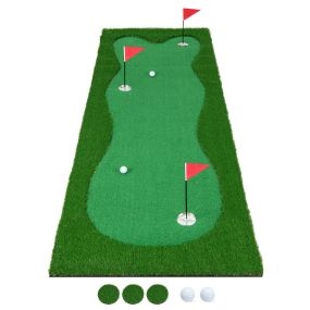 Tapete de entrenamiento de golf profesional con césped artificial realista 3 hoyos 3 banderas y tazas 3 x 1 m