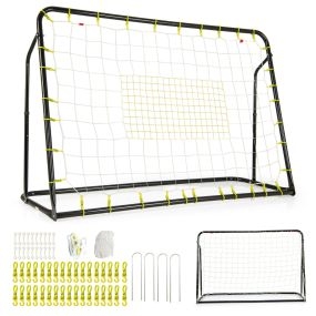 Portería de fútbol ajustable con red de rebote marco de metal 187 x 122,5 cm negro para niños 6+ años