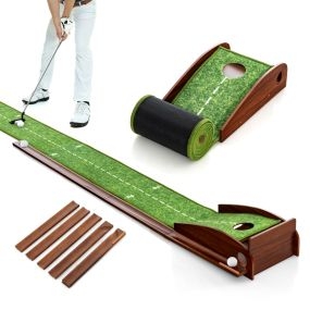 Tapete de golf de hoyo en uno con retorno automático de pelota 3 pelotas y accesorios 274 x 27 x 15 cm