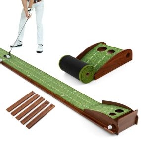 Tapete de golf con 2 tamaños de orificios y retorno automático de pelota 302 x 32 x 15 cm