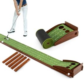 Tapete de golf con 3 tamaños de orificios y retorno automático de pelota 302 x 37 x 15 cm