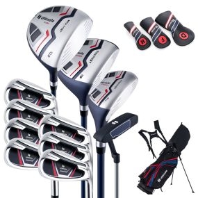 Juego completo de palos de golf para hombres de 11 piezas con bolsa de metal azul y capucha para lluvia