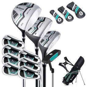 Juego completo de palos de golf para hombres de 11 piezas con bolsa de metal verde y capucha para lluvia