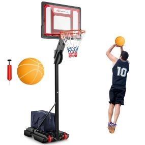 Sistema de soporte de canasta de baloncesto portátil todo clima con 10 alturas 1,55 m a 3,1 m rojo y negro