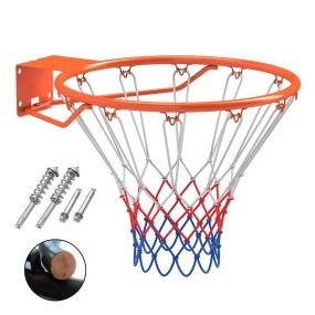 Aro de baloncesto de 45 cm montado en pared con doble resorte y red para interior y exterior naranja