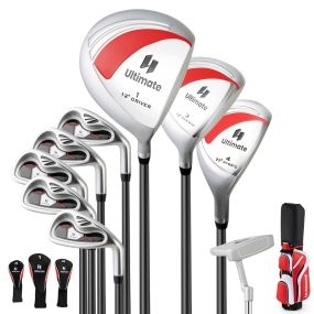 Juego completo de golf para mujer 460CC con driver, 3 fairway, 4 hybrid, hierros 6, 7, 8, 9, P y putter rojo