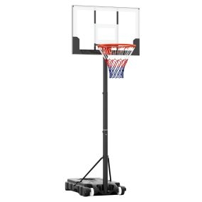 Canasta de baloncesto portátil para niños 100-212 cm con tablero de PC inastillable, base rellenable y ruedas, blanco y negro