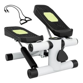 Mini stepper 2 en 1 para casa con bandas de resistencia, altura ajustable, 40 x 31 x 21,5 cm, blanco
