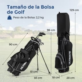 Juego de palos de golf para hombres zurdos con bolsa, soporte, driver, fairway, híbrido, hierros y putter negro