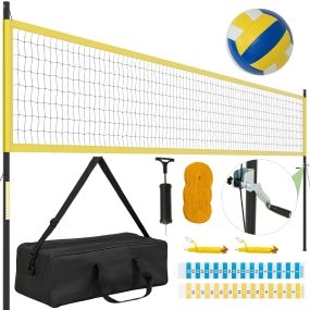 Set de Red de Voleibol Portátil para Exteriores Sistema de Red de Voleibol de Alta Resistencia con Postes Ajustables en Altura Amarillo