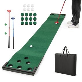 Juego de putting de golf Pong alfombra de 332 cm para interior y exterior con 2 putters ajustables 6 bolas verde