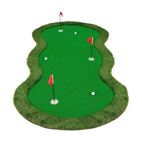 Alfombra de golf con césped artificial 3 agujeros 300 x 154 cm verde